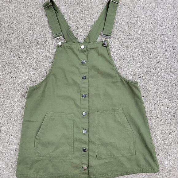 Harper Womens Overalls Dress M Olive Green Button Front Mini Pockets DLBST25 - Picture 1 of 15